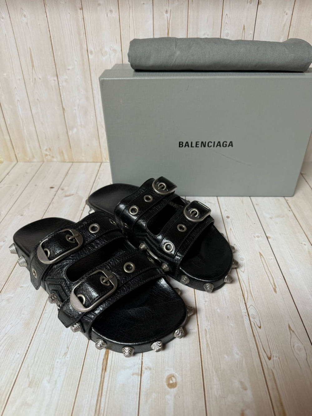 Balenciaga Agneau Arena Cagole Leather Slide Sandals Black Sz 40 / 7 - Picture 2 of 12